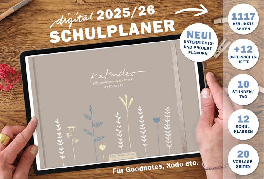 Lehrerkalender digital 2025 2026 | digitaler Lehrerplaner für Unterrichtsvorbereitung & Planung | Schulplaner im Querformat, Schuljahr 2025/26