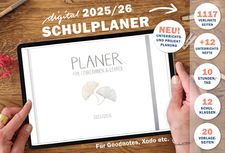Lehrerkalender digital 2025 2026 | digitaler Lehrerplaner für Unterrichtsvorbereitung & Planung | Schulplaner im Querformat, Schuljahr 2025/26