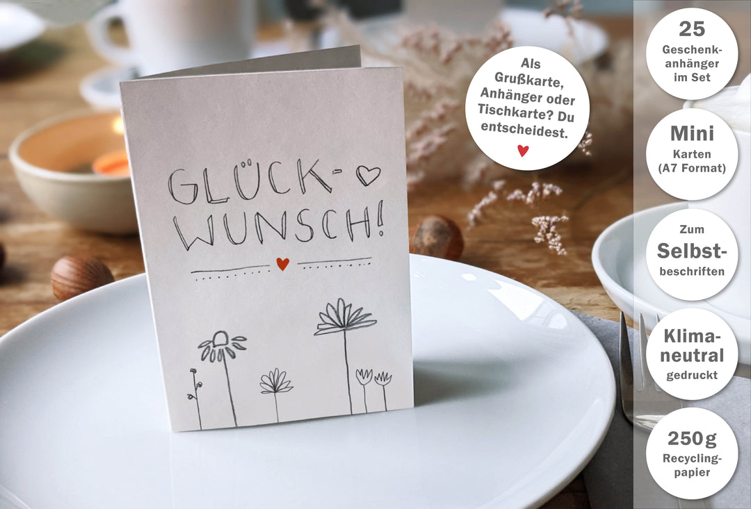 Tischkarten Weiß für Glückwünsche, mini Klappkarten mit Blumen zum beschriften deiner Geburtstagstafel