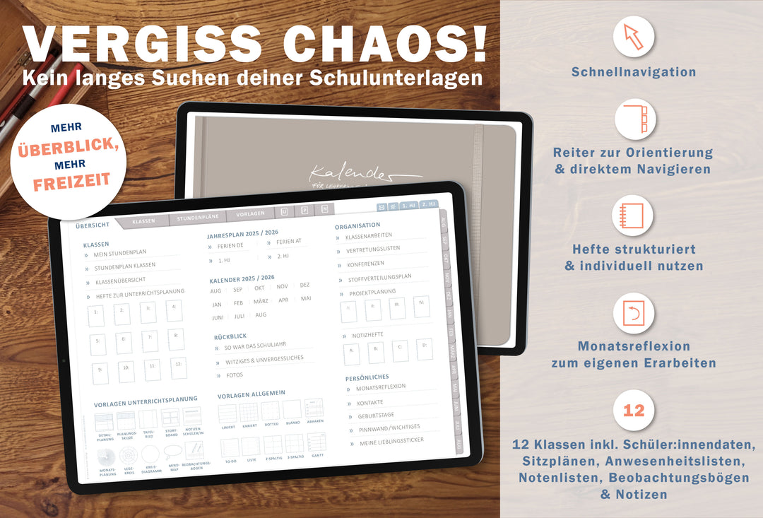 Lehrerkalender digital 2025 2026 | digitaler Lehrerplaner für Unterrichtsvorbereitung & Planung | Schulplaner im Querformat, Schuljahr 2025/26