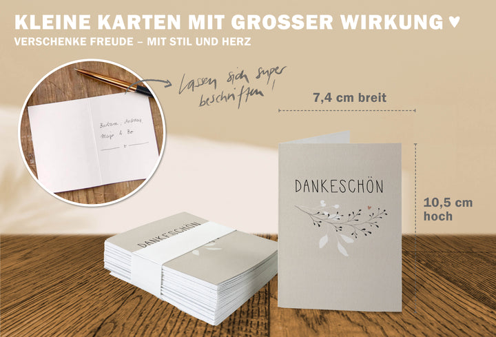 Geschenkanhänger Danksagung, Anhänger Namensschild Dankeskarten, Creme Beige mini Danke Klappkarten