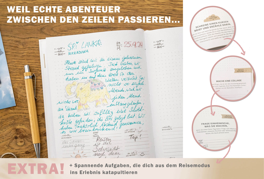 A5 Reisetagebuch mit Aufgaben im Retro Vintage Design
