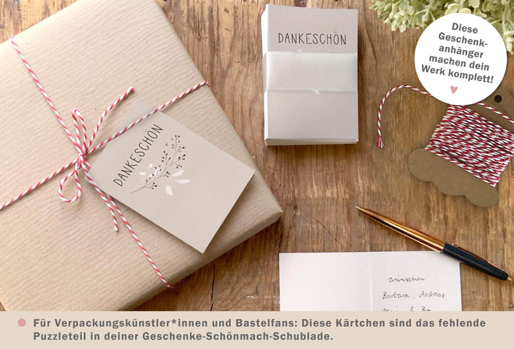 Geschenkanhänger Creme zum Danke sagen, mini Klappkarten mit Blumen zum beschriften deiner Dankeschön Geschenke
