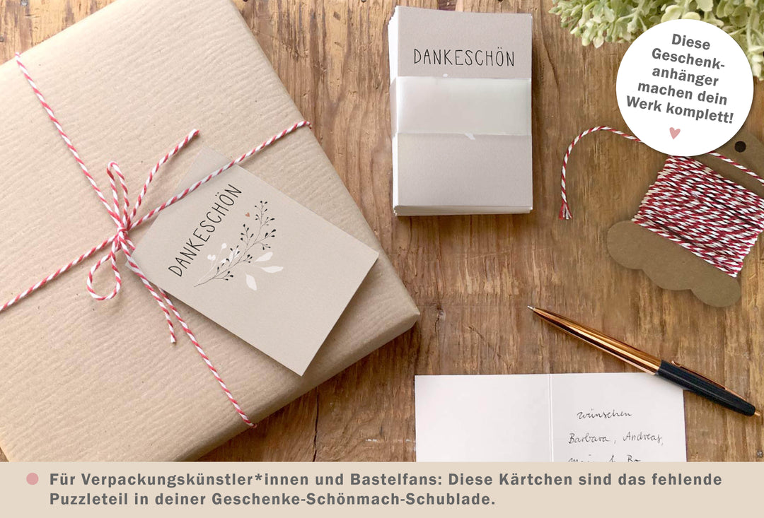 Geschenkanhänger Creme zum Danke sagen, mini Klappkarten mit Blumen zum beschriften deiner Dankeschön Geschenke