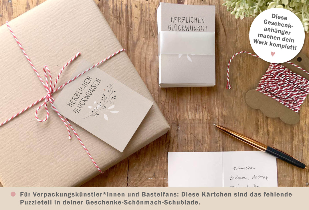 Geschenkanhänger Creme für Glückwünsche, mini Klappkarten mit Blumen zum beschriften deiner Geburtstagsgeschenke