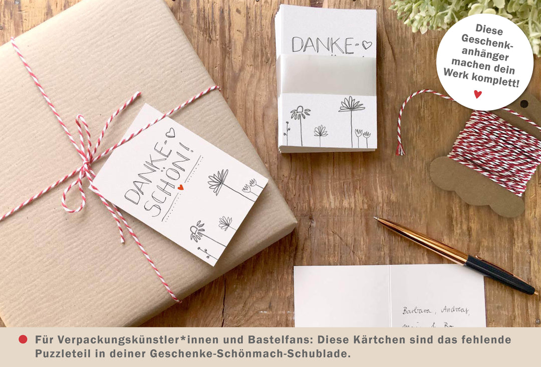 Geschenkanhänger Weiß zum Danke sagen, mini Klappkarten mit Blumen zum beschriften deiner Dankeschön Geschenke