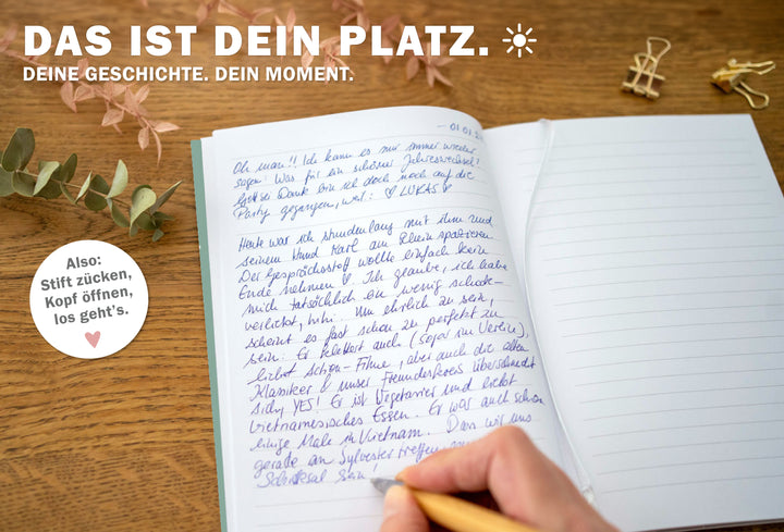 Tagebuch und Notizbuch in grün weiß rosa mit Blumen