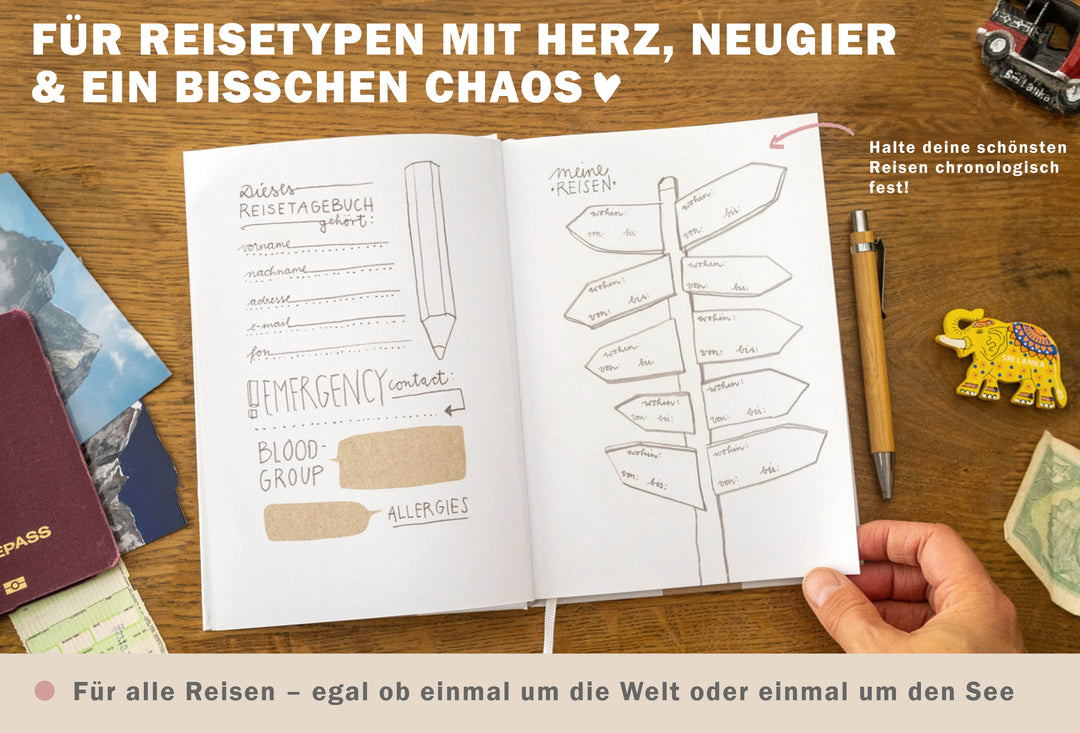 A5 Reisetagebuch im Retro Vintage Design, Weiß