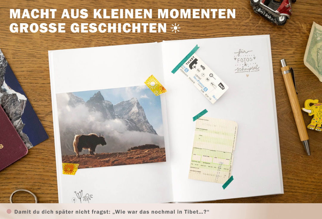 Reistagebuch Weiß mit Aufgaben, Handlettering Design