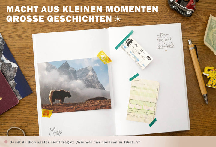 Reistagebuch Weiß mit Aufgaben, Handlettering Design