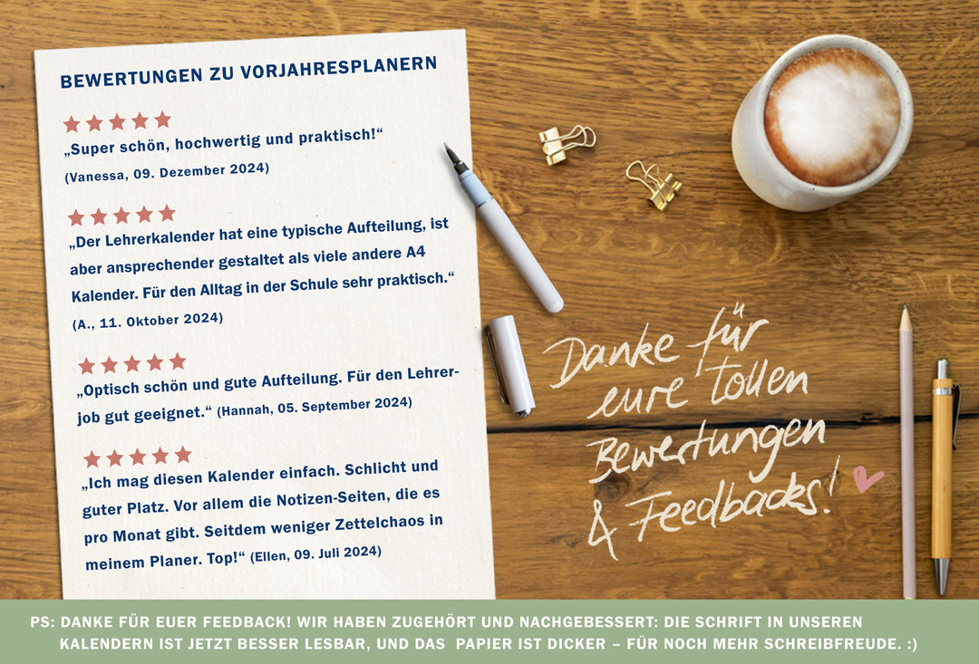 Lehrerkalender 2025 2026 | A4 Grundschulplaner Softcover für Schuljahr Planung | 1 Doppelseite pro Woche | klimaneutral, blau rosa