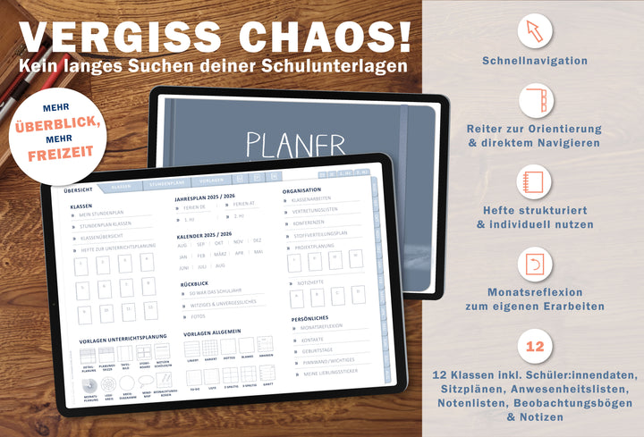 Lehrerkalender digital 2025 2026 | digitaler Lehrerplaner für Unterrichtsvorbereitung & Planung | Schulplaner im Querformat, Schuljahr 2025/26