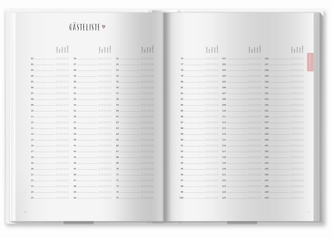 XXL Hochzeitsplaner mit vielen Checklisten, Zeitplan, To-do-Listen, Wedding Planner als Notizbuch, 184 S., A4, Hardcover, weiß, Recyclingpapier, klimaneutral gedruckt