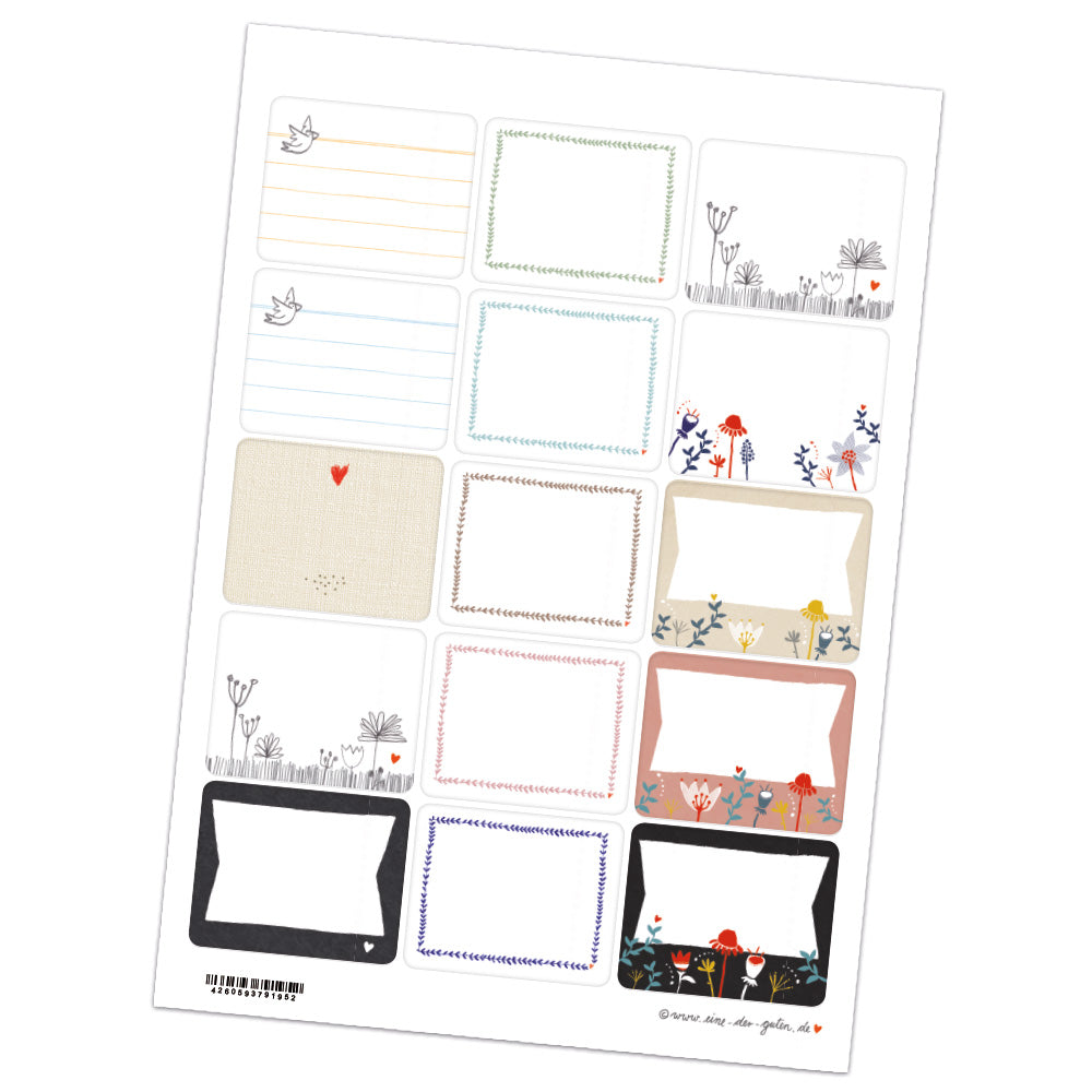 Rechteckige Etiketten zum selbst beschriften | 15 gemischte Freitext Sticker | Retro Vintage Motiv Mix | 48x61 cm | für Hochzeit, Marmelade, Geschenke