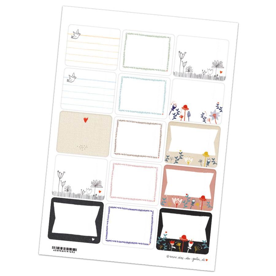 Rechteckige Etiketten zum selbst beschriften | 15 gemischte Freitext Sticker | Retro Vintage Motiv Mix | 48x61 cm | für Hochzeit, Marmelade, Geschenke