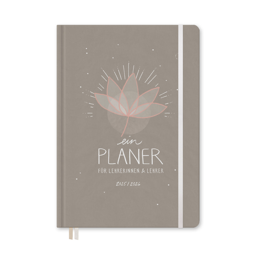 Lehrerkalender 2025 2026 | A5+ Lehrer-Planer für Unterrichtsvorbereitung & Schuljahr Planung | 4 Seiten pro Woche | klimaneutral, Grau Beige