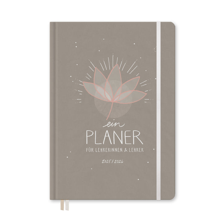 Lehrerkalender 2025 2026 | A5+ Lehrer-Planer für Unterrichtsvorbereitung & Schuljahr Planung | 4 Seiten pro Woche | klimaneutral, Grau Beige