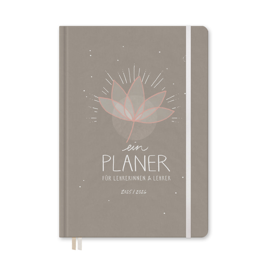 Lehrerkalender 2025 2026 | A5+ Lehrer-Planer für Unterrichtsvorbereitung & Schuljahr Planung | 4 Seiten pro Woche | klimaneutral, Grau Beige