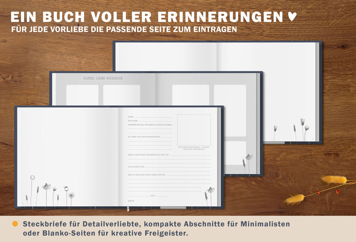 Abschiedsbuch für Kollegen, Lehrer, Freunde - Es war schön mit dir! - Abschiedsgeschenk, blau weiß orange, 92 blanko Seiten, Hardcover, 120g FSC Papier