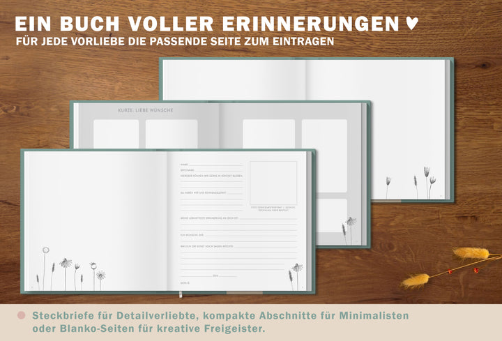 Abschiedsbuch für Kollegen, Lehrer, Freunde - Es war schön mit dir! - Abschiedsgeschenk, mint grün weiß, 92 blanko Seiten, Hardcover, 120g FSC Papier