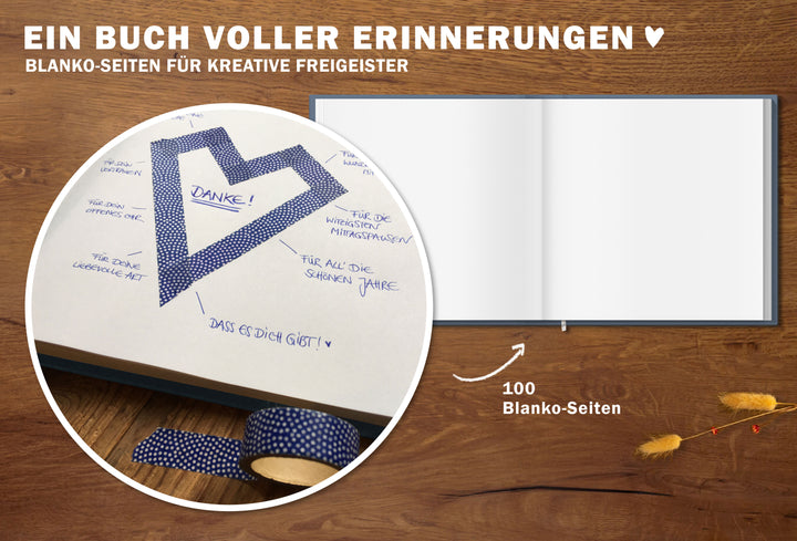 Abschiedsbuch für Kollegen, Lehrer, Freunde - Danke für die fabelhafte Zeit - Abschiedsgeschenk, Blau Rosa, 100 Blanko Seiten, Hardcover, 120g FSC Papier