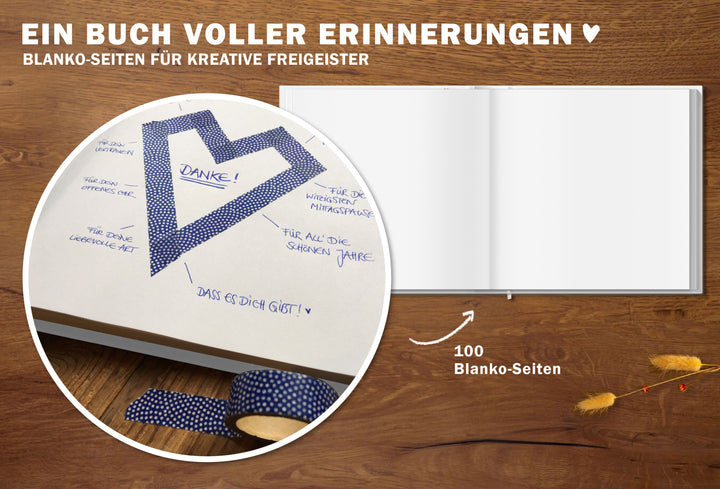 Abschiedsbuch für Kollegen, Lehrer, Freunde - Danke für die fabelhafte Zeit - Abschiedsgeschenk, Weiß Beige, 100 Blanko Seiten, Hardcover, 120g FSC papier