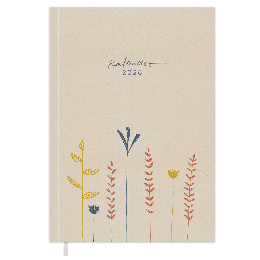 Kalender 2026 beige mit Hilfestellungen für mehr Achtsamkeit