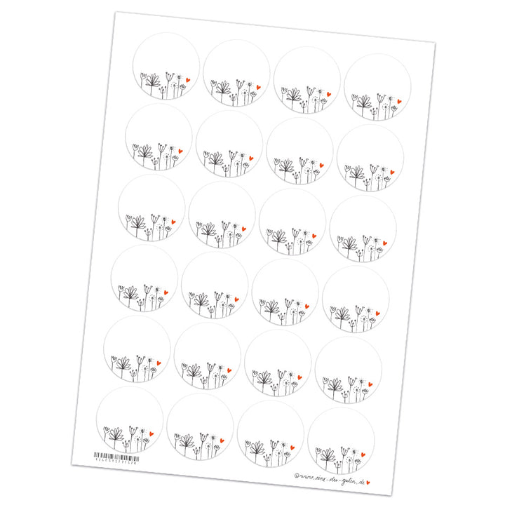 Runde Aufkleber zum Beschriften | für Marmelade, Hochzeit Gastgeschenke | 24 blanko Freitext Sticker | DIY Bleistift Design, Weiß Grau mit Blumen