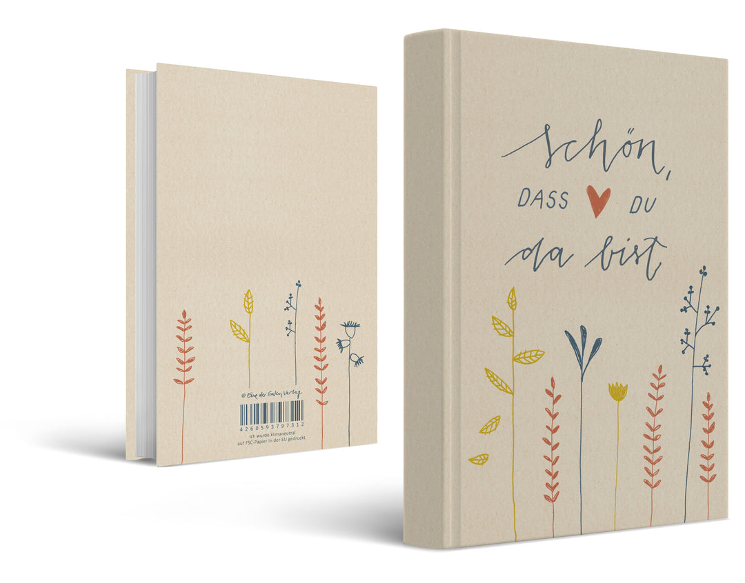 Hochzeitsgästebuch Creme - Schön dass du da bist | Gästebuch für Hochzeit, Geburtstag, Taufe | klimaneutrales FSC-Papier | 17x24 cm, Hardcover, robuste Fadenheftung