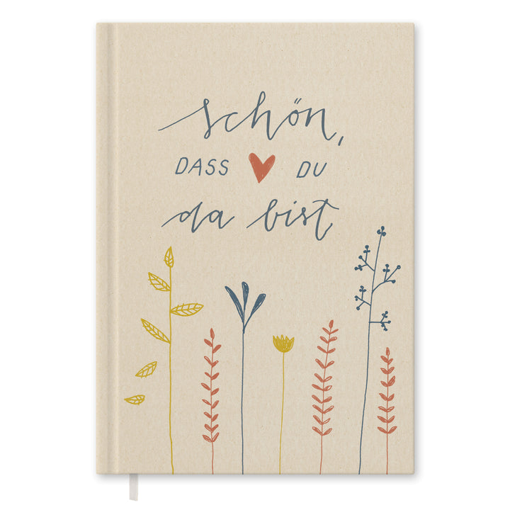 Hochzeitsgästebuch Creme - Schön dass du da bist | Gästebuch für Hochzeit, Geburtstag, Taufe | klimaneutrales FSC-Papier | 17x24 cm, Hardcover, robuste Fadenheftung