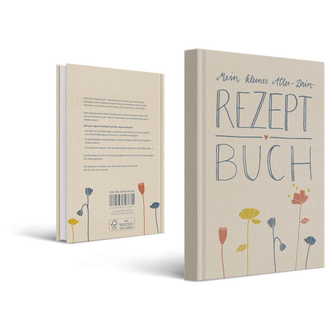 Kleines alles-drin A5 Rezeptbuch zum Selberschreiben | DIY Kochbuch, Backbuch, Geschenkidee | Creme Beige, FSC Papier, Hardcover