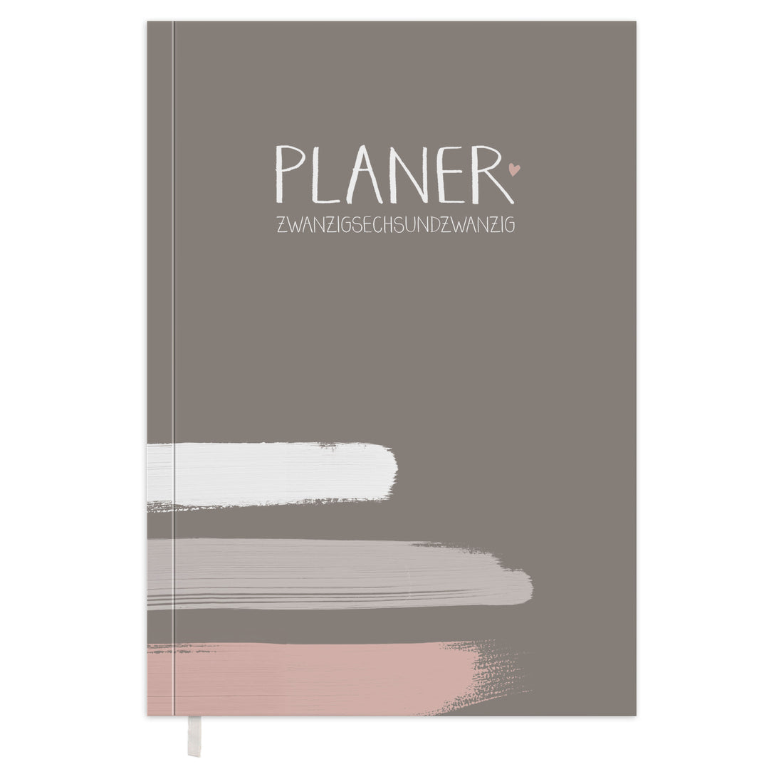 Kalender 2026 Grau Beige mit Hilfestellungen für mehr Achtsamkeit