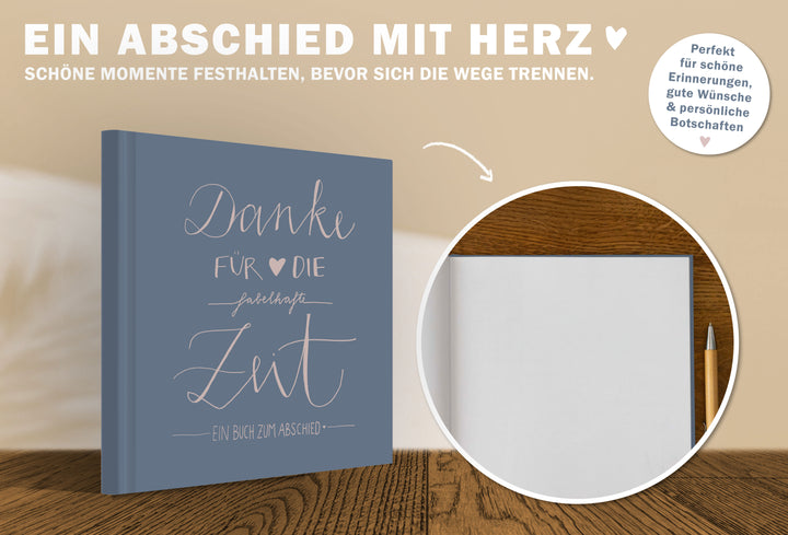 Abschiedsbuch für Kollegen, Lehrer, Freunde - Danke für die fabelhafte Zeit - Abschiedsgeschenk, Blau Rosa, 100 Blanko Seiten, Hardcover, 120g FSC Papier