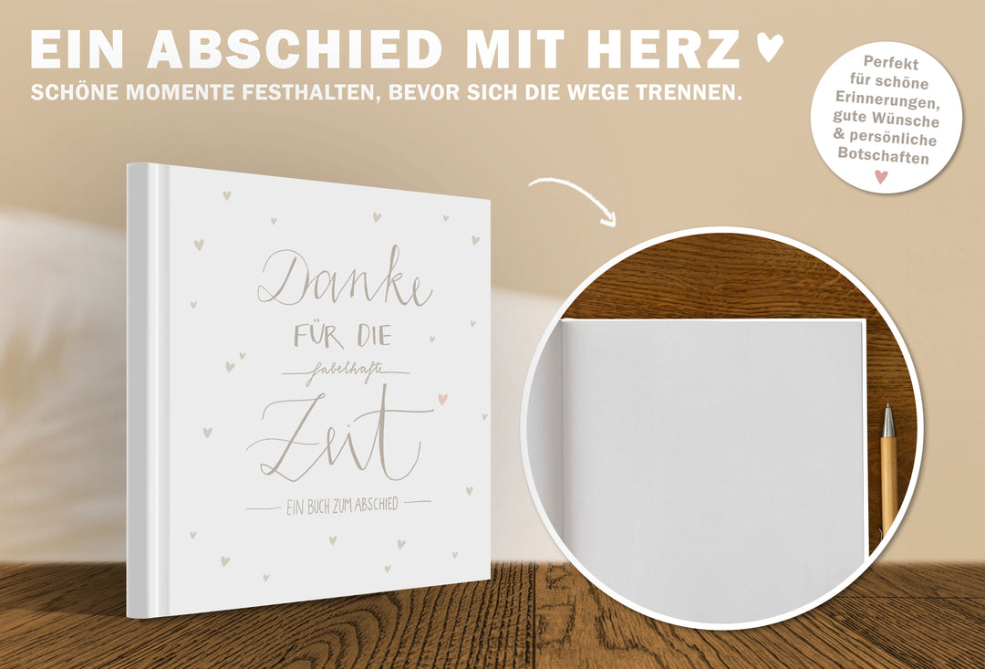Abschiedsbuch für Kollegen, Lehrer, Freunde - Danke für die fabelhafte Zeit - Abschiedsgeschenk, Weiß Beige, 100 Blanko Seiten, Hardcover, 120g FSC papier