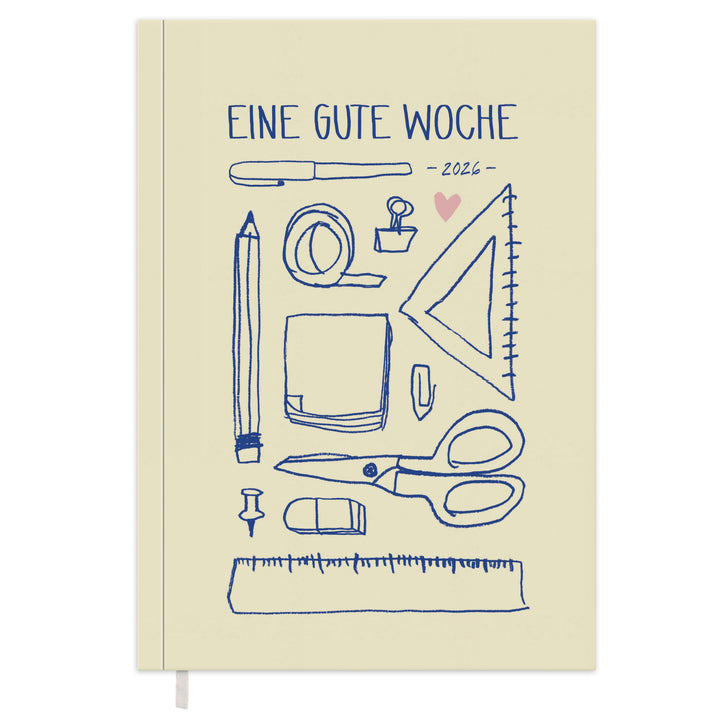 Kalender 2026 gelb blau rosa mit Hilfestellungen für mehr Achtsamkeit