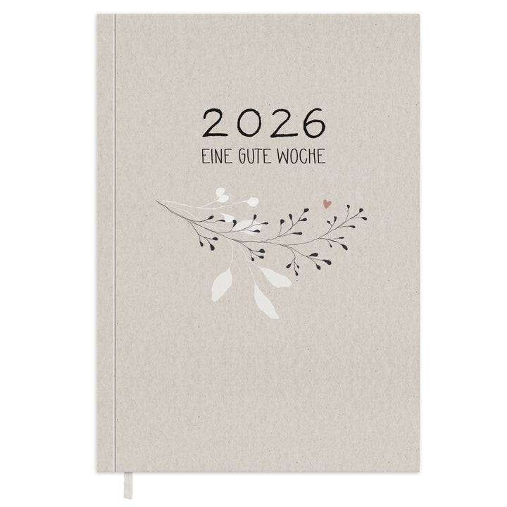 Kalender 2026 beige weiß rosa mit Hilfestellungen für mehr Achtsamkeit