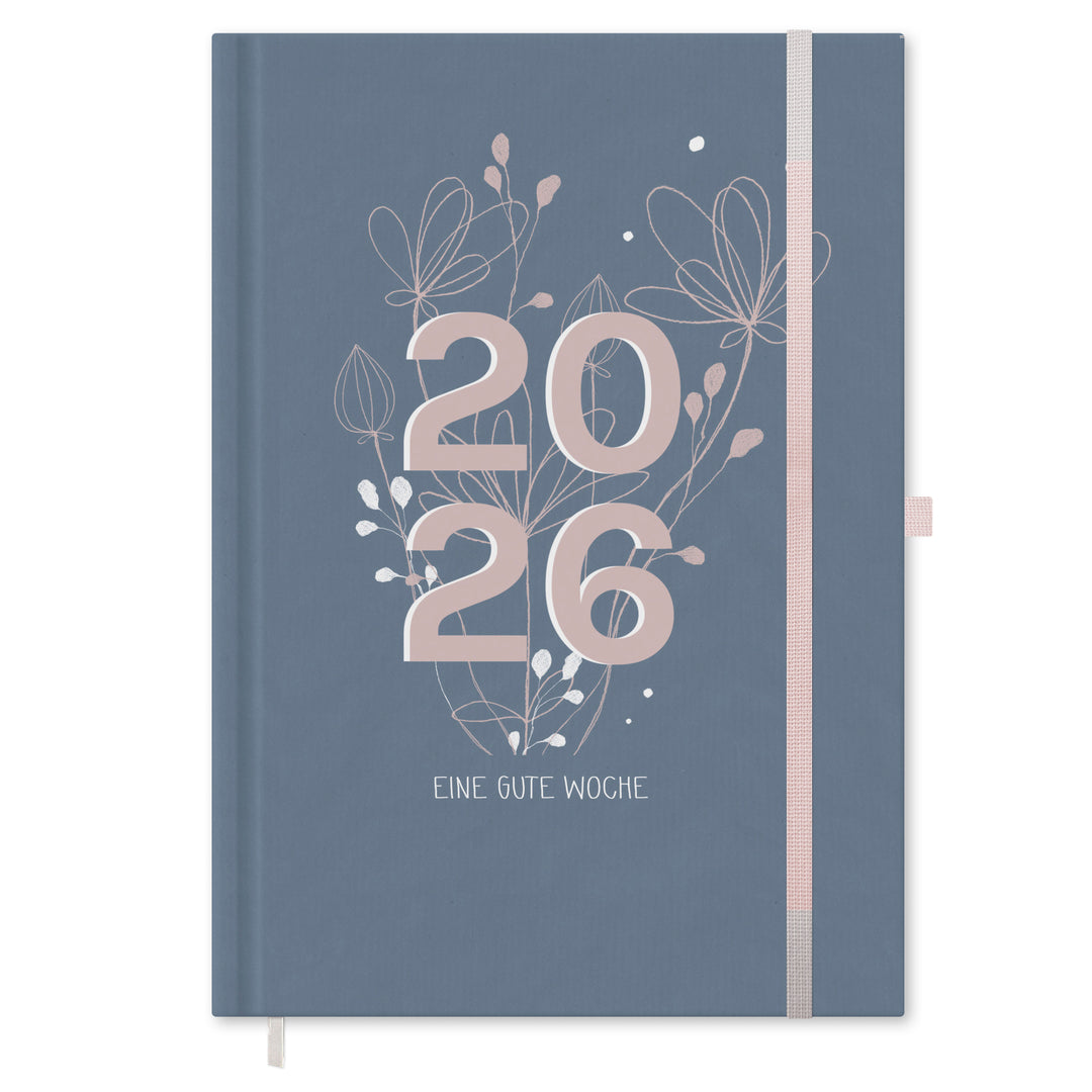 Kalender 2026 blau rosa mit Hilfestellungen für mehr Achtsamkeit