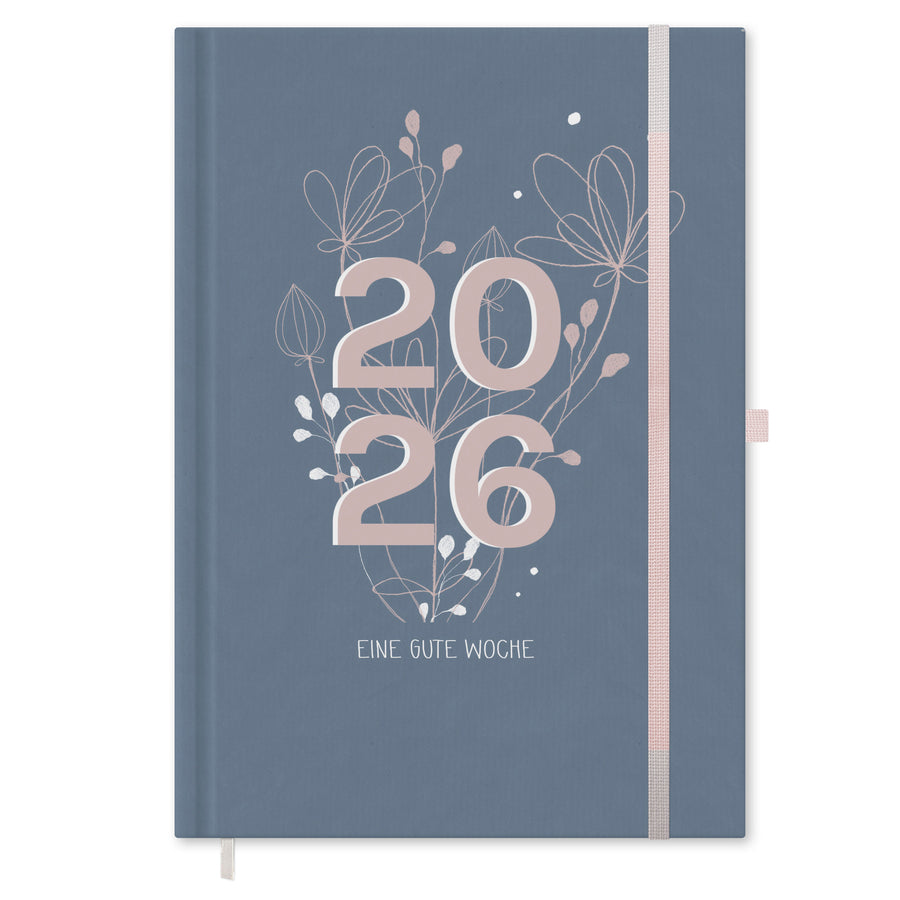 Kalender 2026 blau rosa mit Hilfestellungen für mehr Achtsamkeit