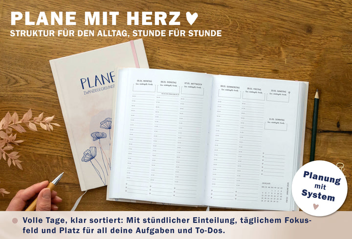 A5 Terminkalender 2026 Greige Weiß Rosa mit blanko Seiten liniert für Notizen & Ideen