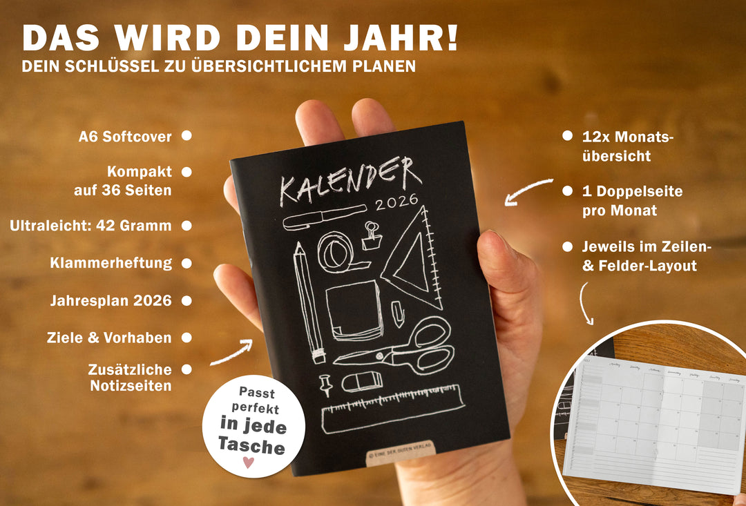 A6 Terminkalender 2026 mit blanko Seiten liniert für To-Do & Check-Listen zum Abhaken