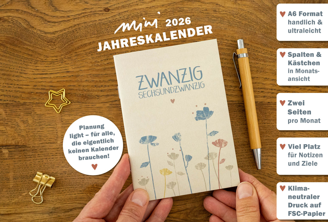 A6 Terminkalender - Kalender 2026 | mini Monatsplaner & Notizbuch | kleiner Taschenkalender | Creme
