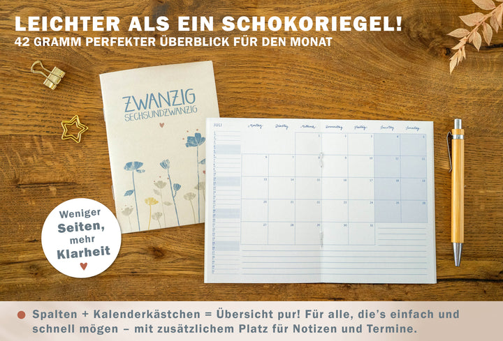 A6 Terminkalender - Kalender 2026 | mini Monatsplaner & Notizbuch | kleiner Taschenkalender | Creme