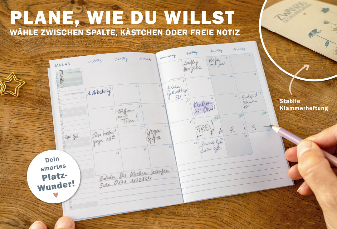 A6 Terminkalender - Kalender 2026 | mini Monatsplaner & Notizbuch | kleiner Taschenkalender | Creme