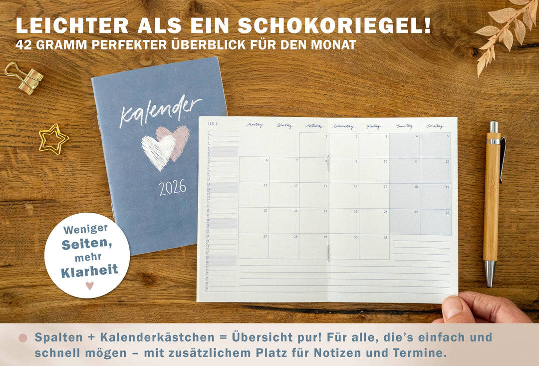 A6 Terminkalender - Kalender 2026 | mini Monatsplaner & Notizbuch | kleiner Taschenkalender | Blau