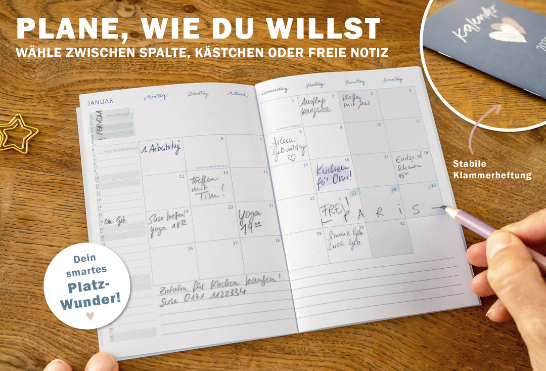 A6 Terminkalender - Kalender 2026 | mini Monatsplaner & Notizbuch | kleiner Taschenkalender | Blau