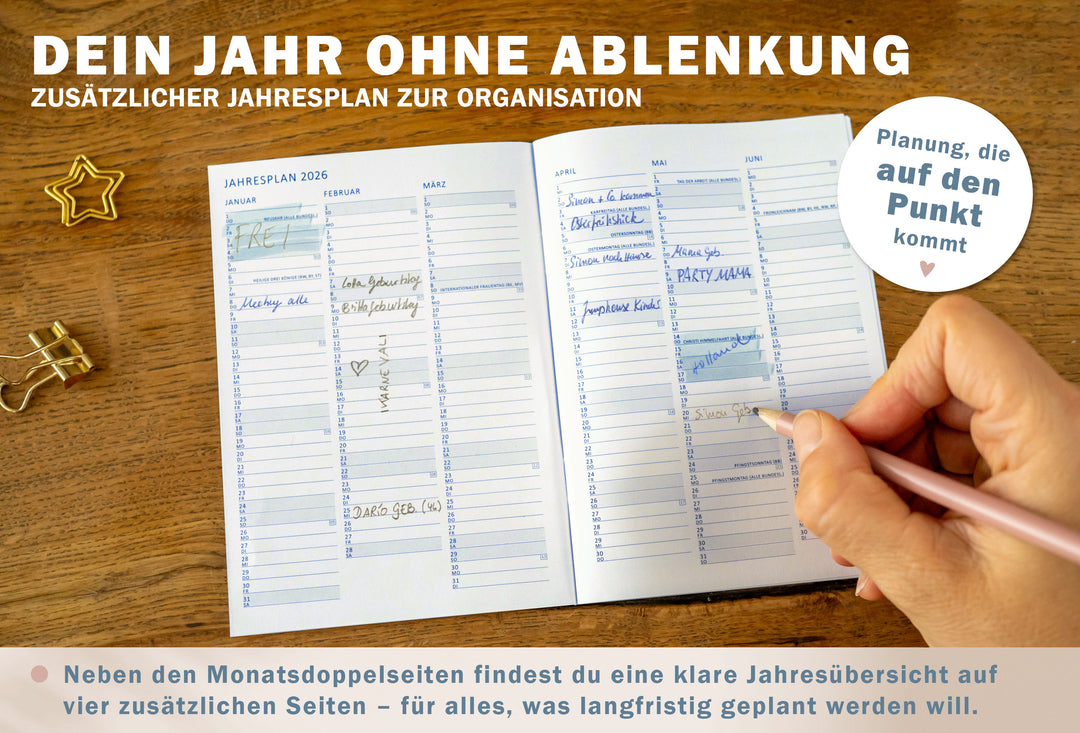 A6 Terminkalender - Kalender 2026 | mini Monatsplaner & Notizbuch | kleiner Taschenkalender | Blau
