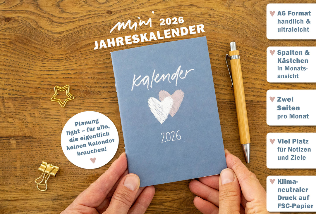 A6 Terminkalender - Kalender 2026 | mini Monatsplaner & Notizbuch | kleiner Taschenkalender | Blau