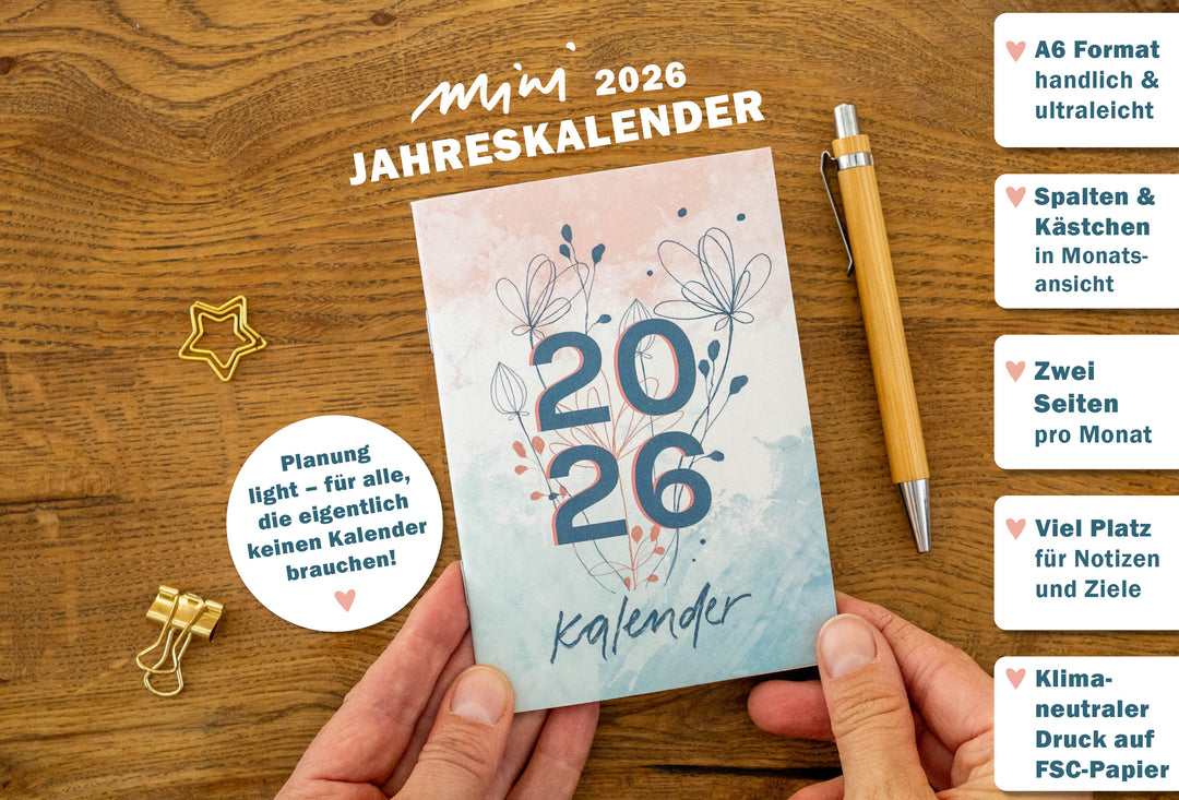 A6 Terminkalender - Kalender 2026 | mini Monatsplaner & Notizbuch | kleiner Taschenkalender | Weiß Petrol