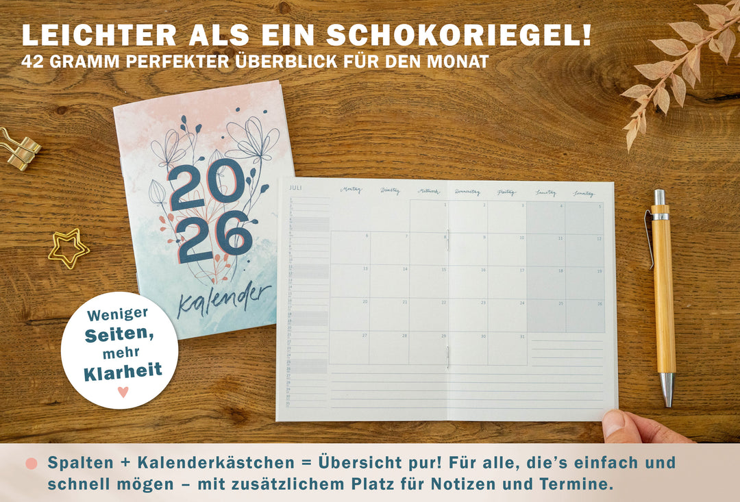 A6 Terminkalender - Kalender 2026 | mini Monatsplaner & Notizbuch | kleiner Taschenkalender | Weiß Petrol