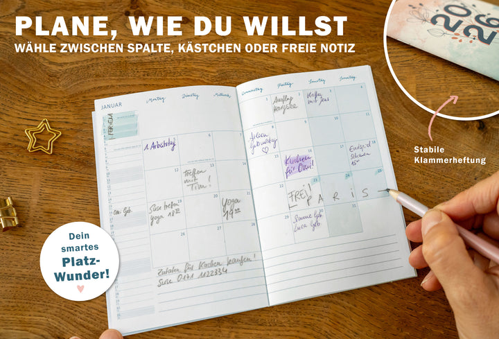 A6 Terminkalender - Kalender 2026 | mini Monatsplaner & Notizbuch | kleiner Taschenkalender | Weiß Petrol